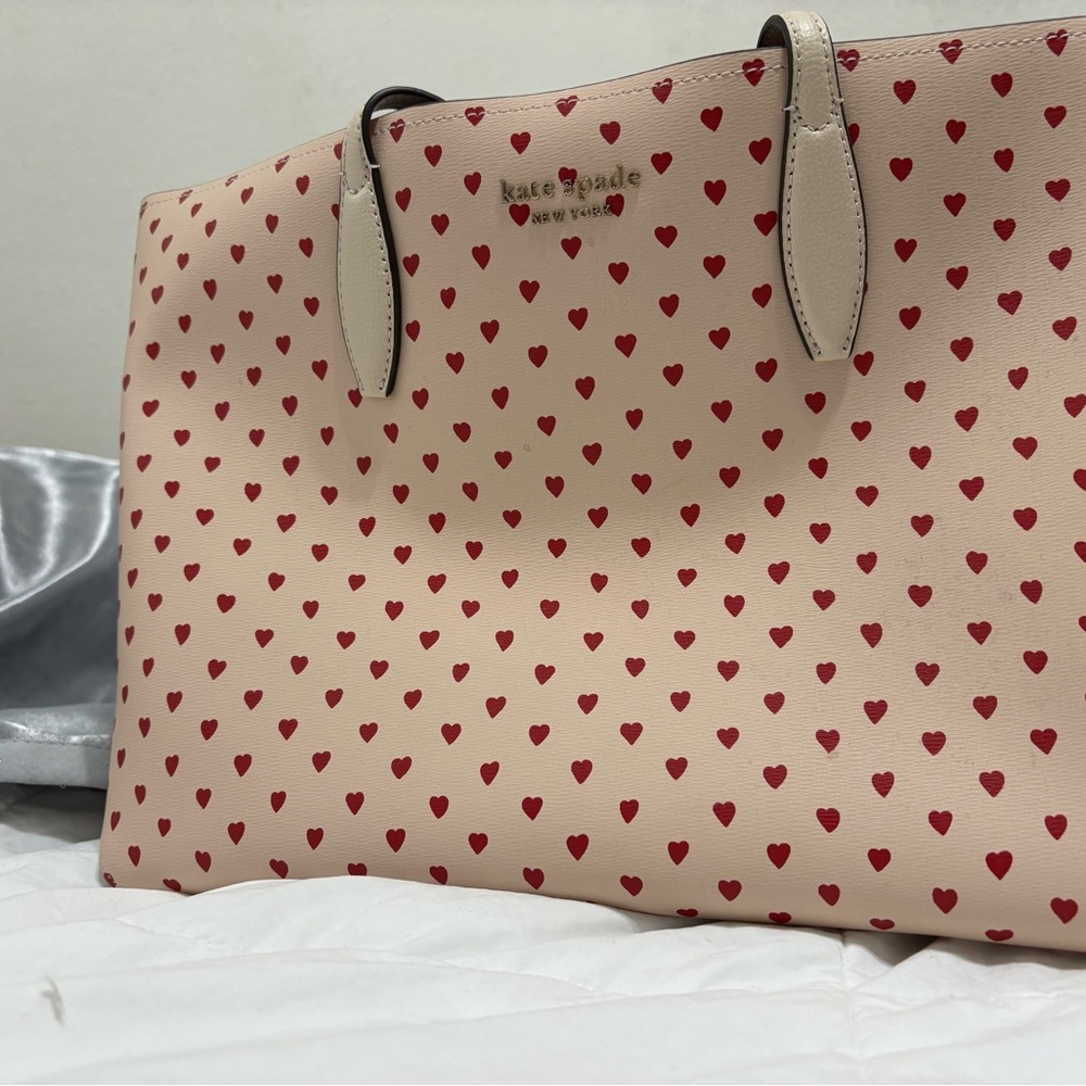 Kate Spade Cream Tote with Red Heart Pattern